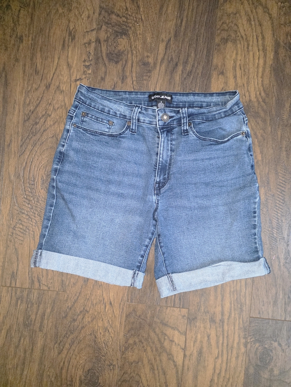 DKNY Medium Blue Rolled Cuff Denim Shorts